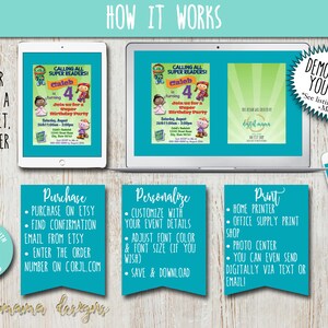 INSTANT ACCESS SuperWhy Birthday Invitation Super Why Party Birthday Classroom Reading Party Invitation Customize on Corjl image 2