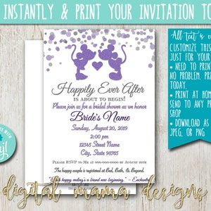 INSTANT ACCESS - Mickey Minnie Bridal Shower Invitation - Minnie Mouse Shower Invitation - Bridal Shower Invite - Customize on Corjl