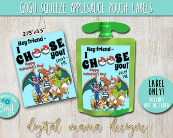 EDIT YOURSELF - PRINTABLE Pokemon Valentine's Day GoGoSqueeze - Cute Pokemon Valentine's Day applesauce - Class Valentines Drink Pouch