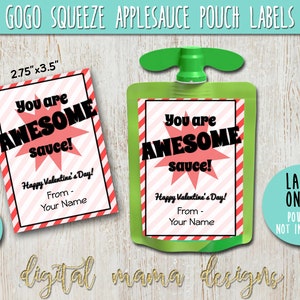 SELBST BEARBEITEN - DRUCKBARE Valentinstag GoGo Squeeze Apfelmus Etikett - Valentinstag Apple Tag - Class Valentines Drink Pouch Printable