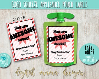 EDIT YOURSELF - PRINTABLE Valentine's Day GoGo Squeeze Applesauce Label - Valentine's Day Apple Tag - Class Valentines Drink Pouch Printable