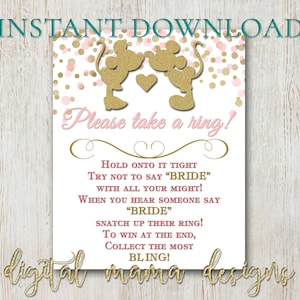 INSTANT DOWNLOAD - Bridal Shower Bling Ring Game - Minnie Mickey Bride Bridal Shower Game - Minnie Mickey Bridal - Digital Download