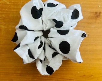 Jumbo scrunchies, polka dot scrunchies, hair fashion, black and white dots, 90s fashion lover, teachers gift