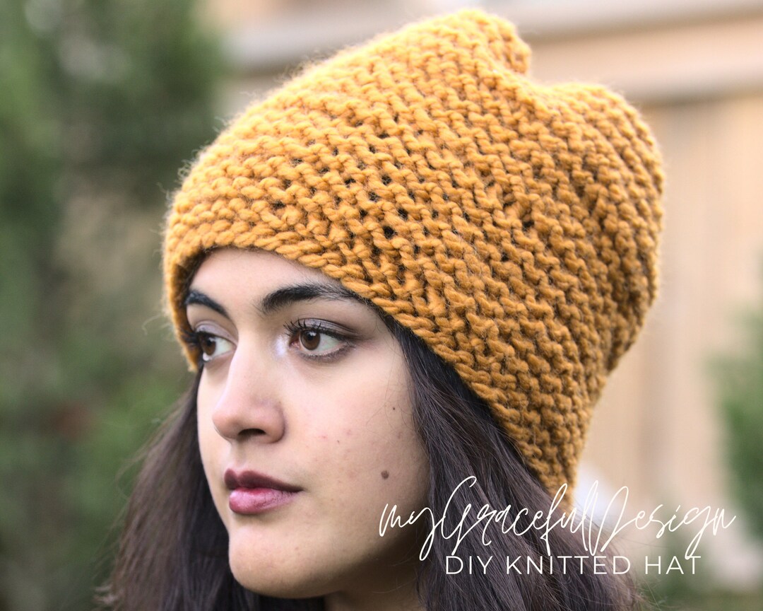 DIY Knitted Slouchy Beanie Hat Pattern Digital PDF - Etsy