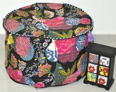 Black Tropicana Pouf Ottoman Vintage Indian Pouf, pouffe pouffes, Foot Stool, Round Pouf Ottoman, Bean Bag, Pillow cover, moroccan pouf