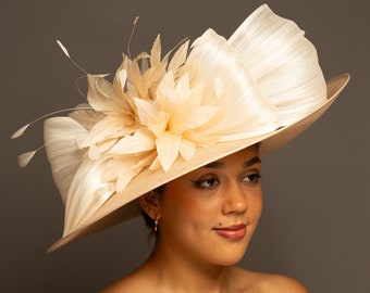 White, Ivory Kentucky Derby Hat, Derby Fascinator - THG6143