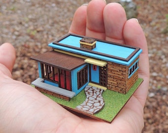 Kit de casa de bonecas em miniatura estilo meados do século XX na escala 1:144