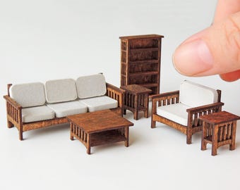 Kit de sala de estar em miniatura estilo missão na escala 1:48