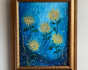 Original Celestial Floral Acrylic Painting
