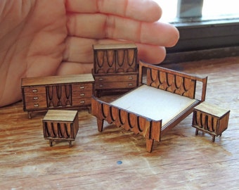 Kit de quarto em miniatura estilo meados do século XX na escala 1:48