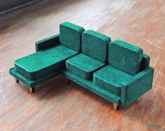 Kit de sofá de veludo em miniatura na escala 1:48