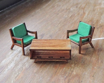 1:48 Mid Century Coffee Table & Chairs KIT