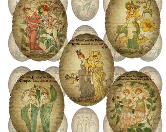 Fairy Flowers 30 x 40mm Oval Printable Digital Collage Sheets - Pendants, Scrapbooking, Mixed Media, Art,  Cards, Jewelry, Decoupage, Magnet