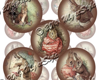 Benjamin Bunny 1.5 inch, 38mm, Circles Printable Digital Collage Sheets - Pendants, Scrapbooking, Mixed Media, Art, Tags, Cards, Buttons