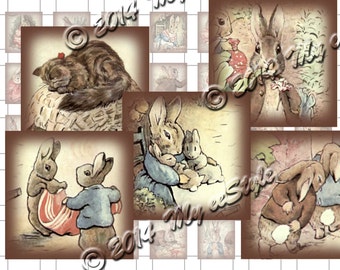 Benjamin Bunny(2) Scrabble Size Printable Digital Collage Sheets - Tiles, Pendants, Scrapbooking, Mixed Media, Art,  Cards, Jewelry