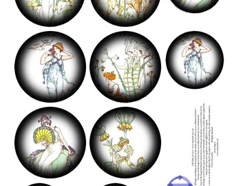 2 Digital Collage Sheets of Flowers From Shakespeare 2.5in 2in & 1.75 in Circles Printable, Pendants-Scrapbooking-Mixed Media-Art-Tags-Card
