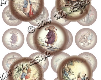 Benjamin Bunny 1.5 inch, 38mm, Circles Printable, Digital Collage Sheets - Bottle Caps, Pendants, Scrapbooking, Mixed Media, Art, Tags, Card