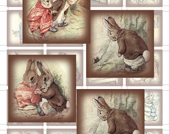 Benjamin Bunny(2) 1.5 inch, 38mm, Squares Printable Digital Collage Sheets - Pendants, Scrapbooking, Mixed Media, Art, Tags, Cards, Jewelry