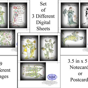 Bloemen van Shakespeare-3,5x5 inch Notitiekaarten Digitale Collage DRIE Vel SET no 2 - Scrapbooking, Altered Art, Stickers, Uitnodigingen, Labels