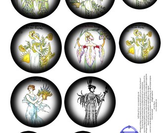 2 Digital Collage Sheets of Flowers From Shakespeare 2.5in 2in & 1.75 in Circles Printable, Pendants-Scrapbooking-Mixed Media-Art-Tags-Card