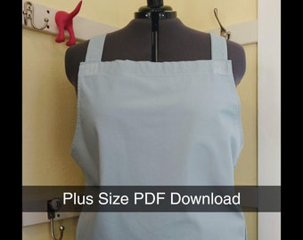 Plus Size Japanese cross over apron 2X to 4X PDF pattern download