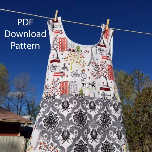 PDF download Plus Size Cross Back Apron 1x to 4x pattern 2 yards 18 inches fabric needed