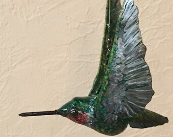 Sparkle by dhSeadragon Ruby Throated hummingbird 3D steel sculpture
