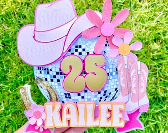 Disco Cowgirl Cake Topper: Custom Name & Number