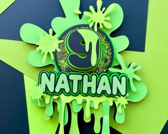 Slime Birthday Cake Topper: Personalized Shaker, Light-Up Option