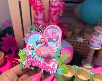 Flamingo Shaker Cake Topper, Tropical Pool Party Decorations