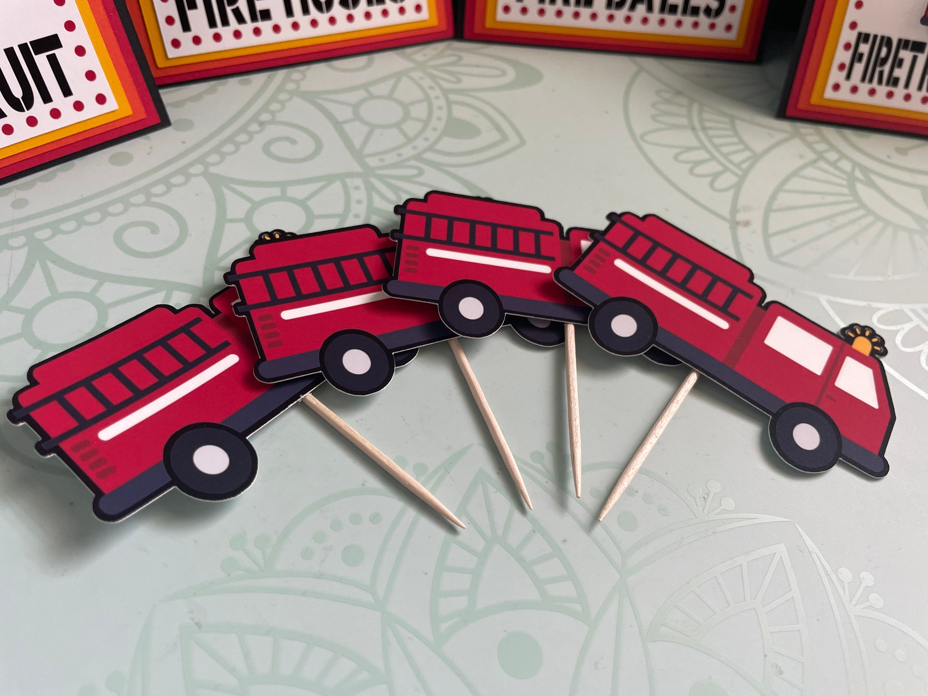 Firefighter/Fire truck/ Fireman toppers 12ct | Etsy