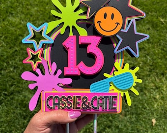 Glow Party Cake Topper: Neon Birthday Decoration with Lights