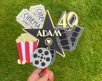 Movie Night Cake Topper: Hollywood Star, Cinema Theme, Light Up Option