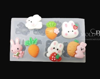 cute rabbits&carrots, Handmade Silicone Mold Ornament Soap Chocolate Fondant Polymer Clay Jewelry Soap Making Wax Resin