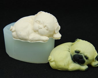 Sleeping Dog#2, Handmade Silicone Mold Ornament Soap Chocolate Fondant Polymer Clay Jewelry Soap Making Wax Resin