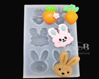 6 rabbits&carrots, Handmade Silicone Mold Ornament Soap Chocolate Fondant Polymer Clay Jewelry Soap Making Wax Resin