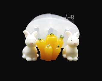 3 rabbits&carrots, Handmade Silicone Mold Ornament Soap Chocolate Fondant Polymer Clay Jewelry Soap Making Wax Resin