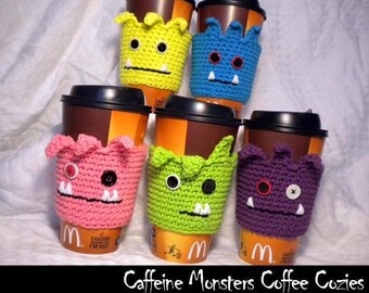 Patrón de ganchillo acogedor café Caffeine Monsters