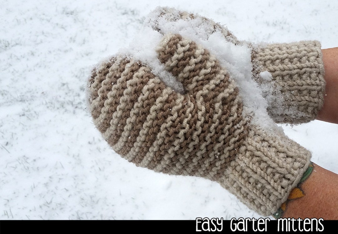 Easy Garter Mittens on Needles Knitting Pattern