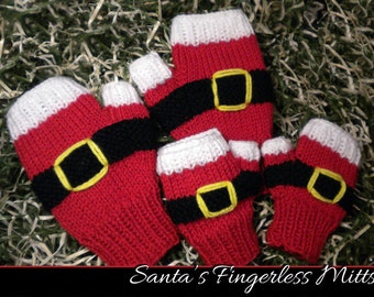 Santa's Fingerless Mitts for the Family Knitting Pattern