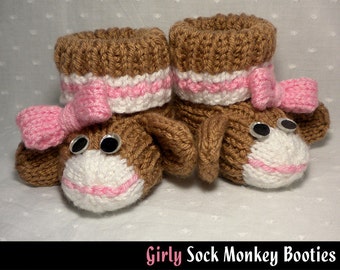 Girly Sock Monkey Baby Booties Knitting Pattern