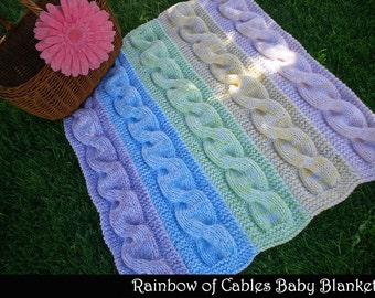 Rainbow of Cables Baby Blanket Knitting Pattern