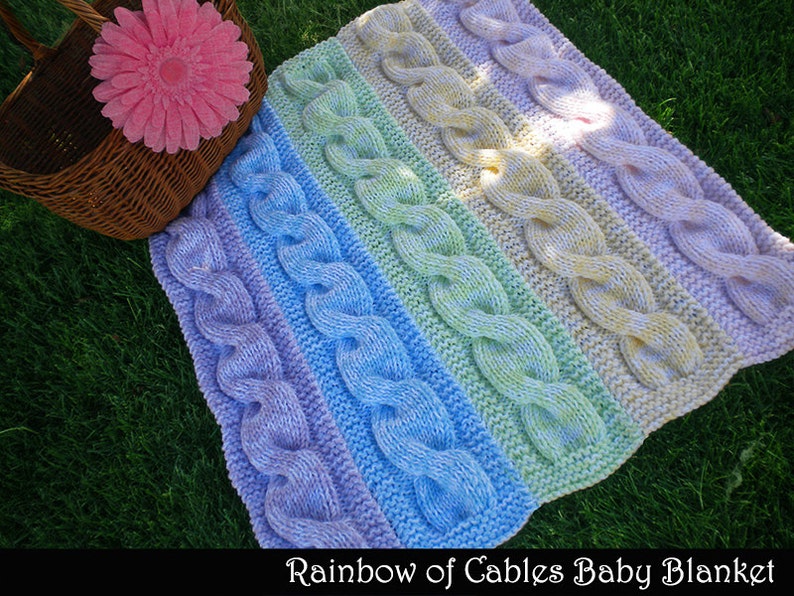Rainbow of Cables Baby Blanket Knitting Pattern image 1