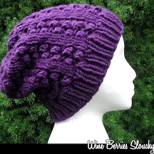 Wine Berries Slouchy Hat Knitting Pattern
