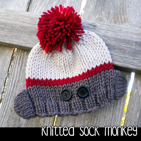 Knitted Sock Monkey Hat for the Family Knitting Pattern