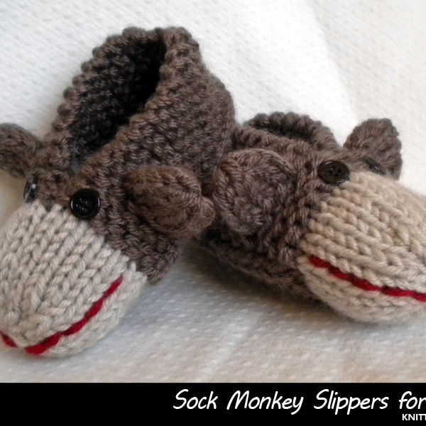 Sock Monkey Hausschuhe für Kinder Strickanleitung