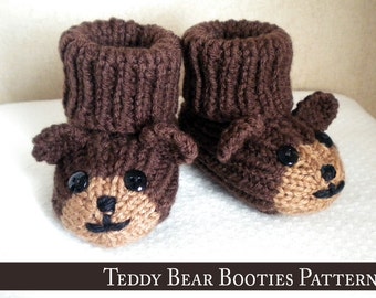 Teddy Bear Baby Booties Knitting Pattern