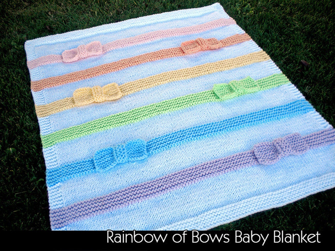 Rainbow of Bows Baby Blanket Knitting Pattern Etsy