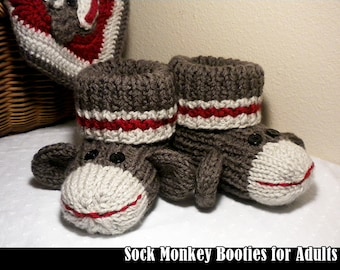 Sock Monkey Booties for Adults Knitting Pattern