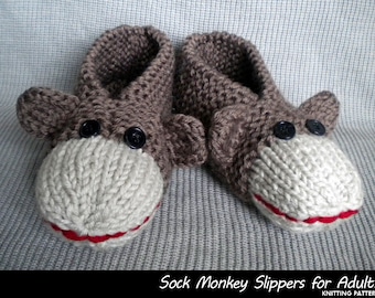 Sock Monkey Slippers for Adults Knitting Pattern